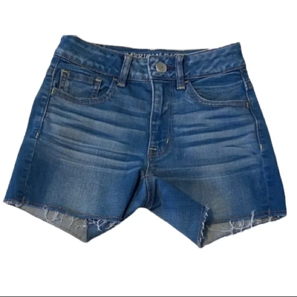 American Eagle Hi Rise Shortie Jean Shorts Womens 00 Medium Wash Summer AU0309 - Picture 1 of 6